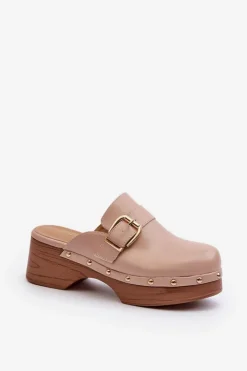 Damskie Boto Damskie Klapki Chodaki Z Klamrą Beżowe Seprilla