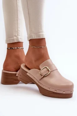 Damskie Boto Damskie Klapki Chodaki Z Klamrą Beżowe Seprilla