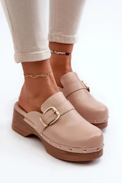 Damskie Boto Damskie Klapki Chodaki Z Klamrą Beżowe Seprilla