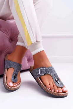 Damskie Boto Damskie Klapki Ciemnoszare Japonki Baisan