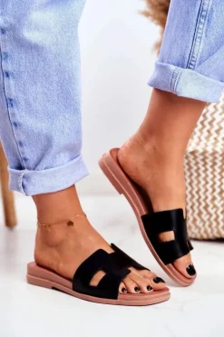 Boto Klapki Damskie Klasyczne*Damskie Klapki Czarne Geometryczne Klasyczne Theodora