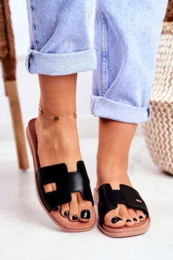 Boto Klapki Damskie Klasyczne*Damskie Klapki Czarne Geometryczne Klasyczne Theodora