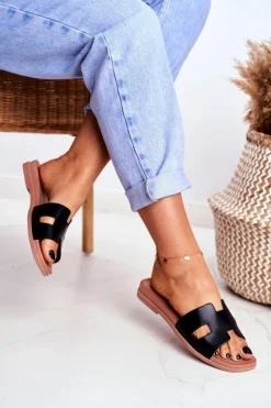 Boto Klapki Damskie Klasyczne*Damskie Klapki Czarne Geometryczne Klasyczne Theodora