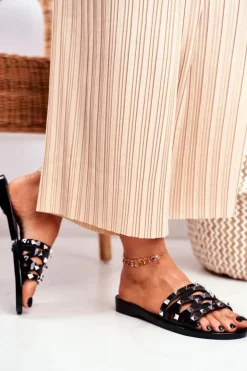 Damskie Boto Damskie Klapki Czarne Gumowe Ćwieki Patty