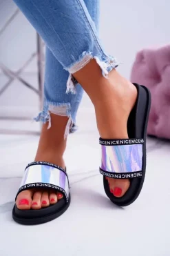 Boto Klapki Damskie Klasyczne*Damskie Klapki Czarne Opalizujące Nerdo