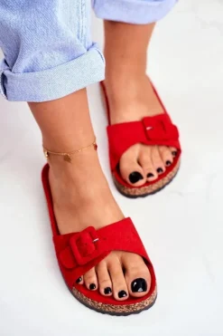 Clearance Boto Damskie Klapki Czerwone Sprzączka Regulacja Rosaline