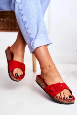 Clearance Boto Damskie Klapki Czerwone Sprzączka Regulacja Rosaline
