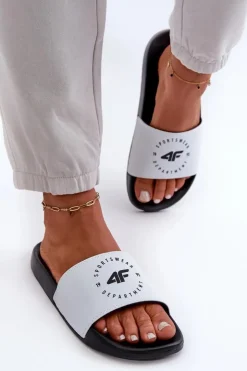 4F Klapki Sportowe|Klapki Damskie Klasyczne*Damskie Klapki MM00FFLIF044A-10S Biało-Czarne Biały