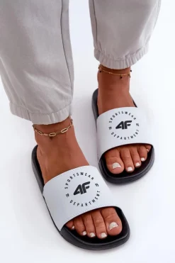 4F Klapki Sportowe|Klapki Damskie Klasyczne*Damskie Klapki MM00FFLIF044A-10S Biało-Czarne Biały