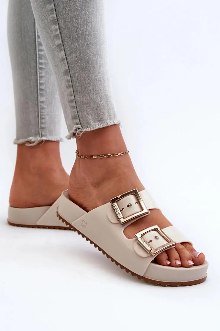 Clearance ZAXY Damskie Klapki Gładkie NN285058 Jasnobeżowe