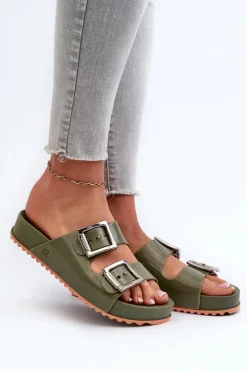 ZAXY Klapki Damskie Klasyczne*Damskie Klapki Gładkie NN285057 Ciemnozielone