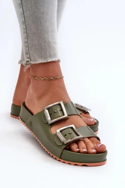 ZAXY Klapki Damskie Klasyczne*Damskie Klapki Gładkie NN285057 Ciemnozielone