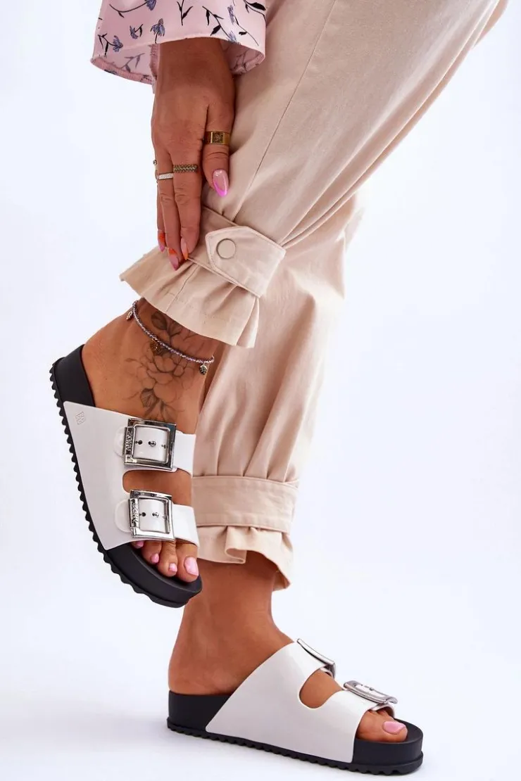 Damskie ZAXY Damskie Klapki Gładkie HH285159 Białe