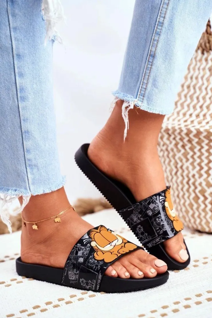 Damskie ZAXY Damskie Klapki Garfield Czarne FF285073