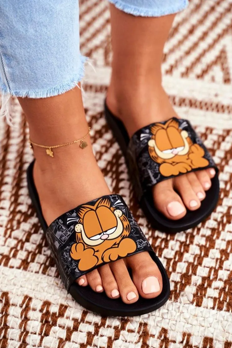 Damskie ZAXY Damskie Klapki Garfield Czarne FF285073