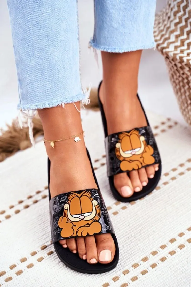 Damskie ZAXY Damskie Klapki Garfield Czarne FF285073