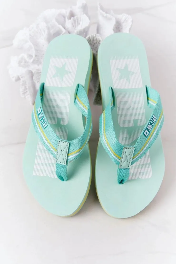 Big Star Shoes Klapki Damskie Big Star|Klapki Damskie Japonki*Damskie Klapki Japonki Big Star HH274A061 Jasnozielone