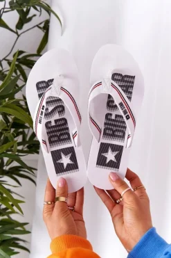 Damskie Big Star Shoes Damskie Klapki Japonki Big Star HH274A062 Białe