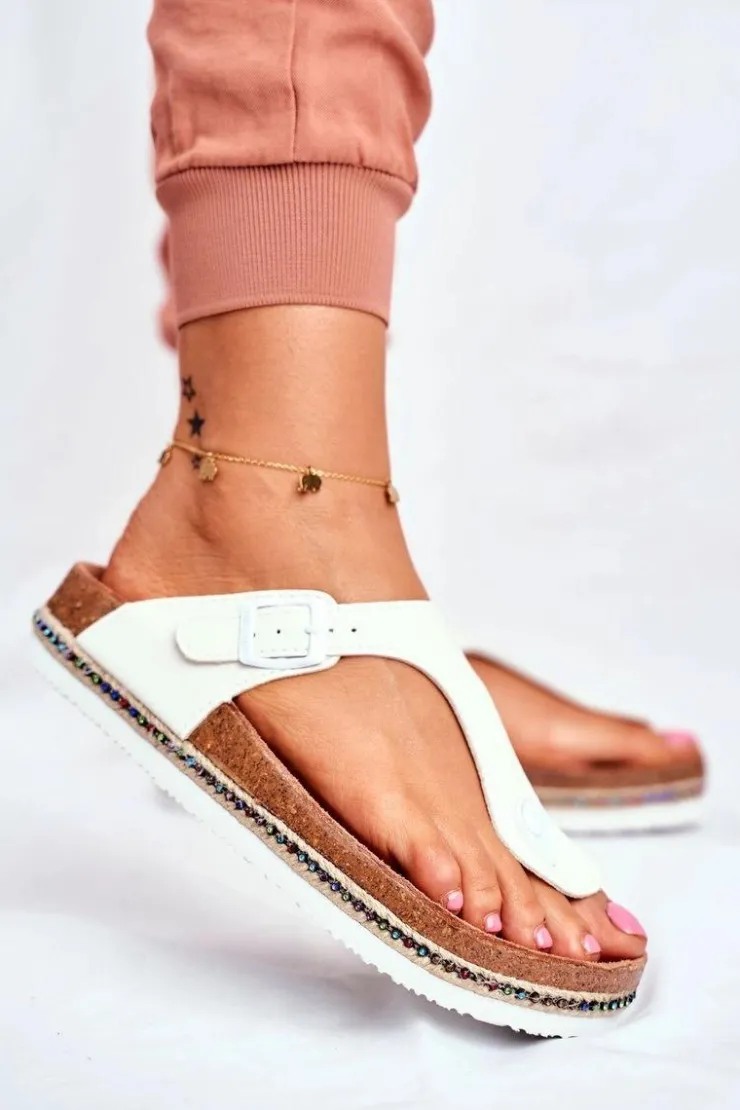 Big Star Shoes Klapki Damskie Big Star|Klapki Damskie Japonki*Damskie Klapki Japonki Big Star Białe FF274631