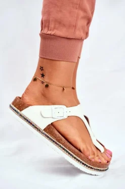 Big Star Shoes Klapki Damskie Big Star|Klapki Damskie Japonki*Damskie Klapki Japonki Big Star Białe FF274631