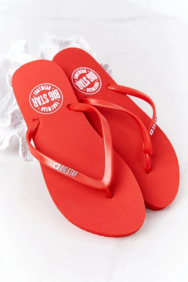 Damskie Big Star Shoes Damskie Klapki Japonki Big Star FF274A611 Czerwone