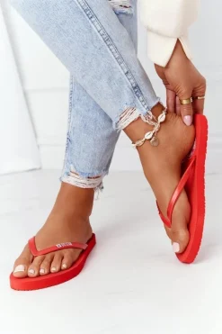 Damskie Big Star Shoes Damskie Klapki Japonki Big Star FF274A611 Czerwone