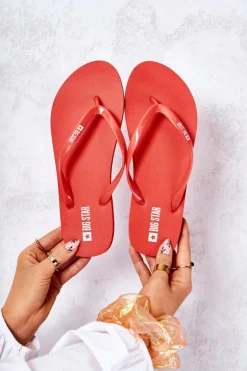 Big Star Shoes Klapki Sportowe|Klapki Damskie Big Star*Damskie Klapki Japonki Big Star JJ274A384 Czerwone