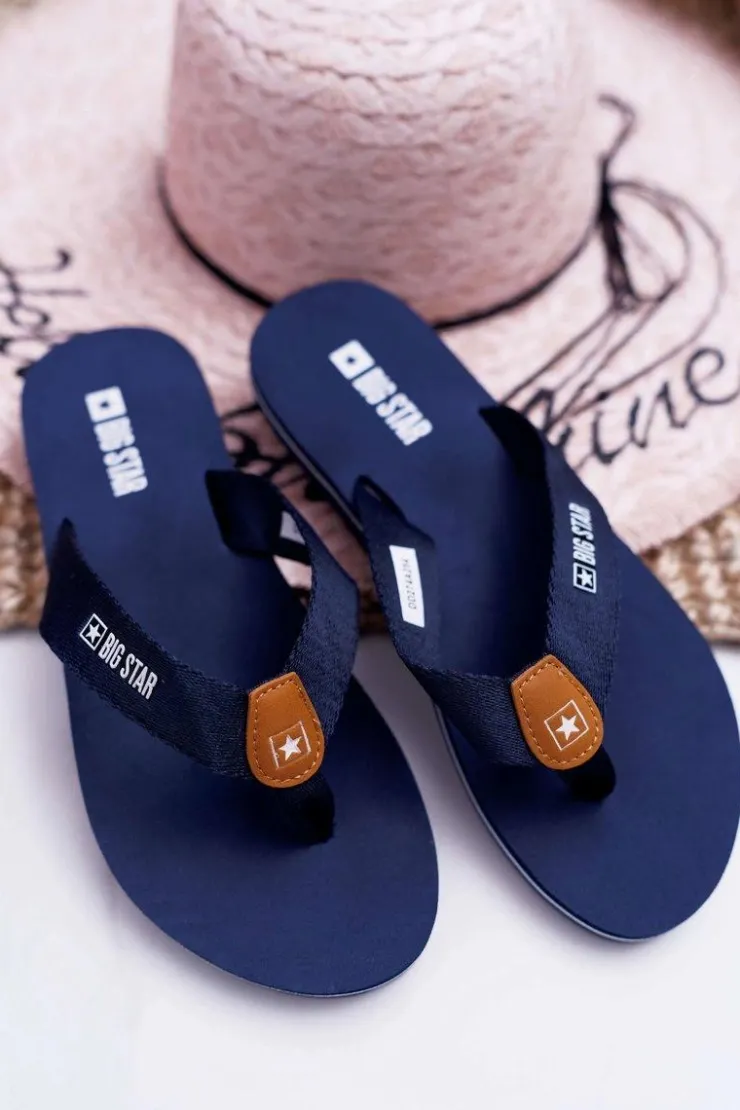 Clearance Big Star Shoes Damskie Klapki Japonki Big Star DD274A254 Granatowe