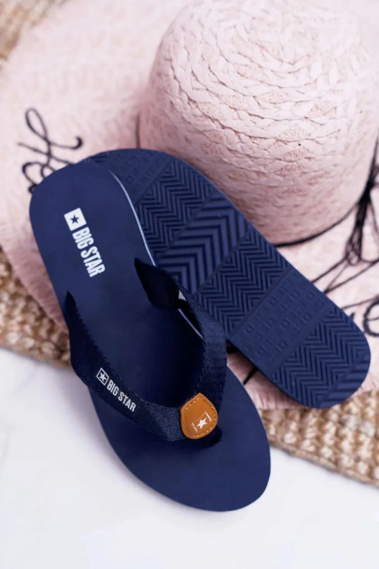 Clearance Big Star Shoes Damskie Klapki Japonki Big Star DD274A254 Granatowe