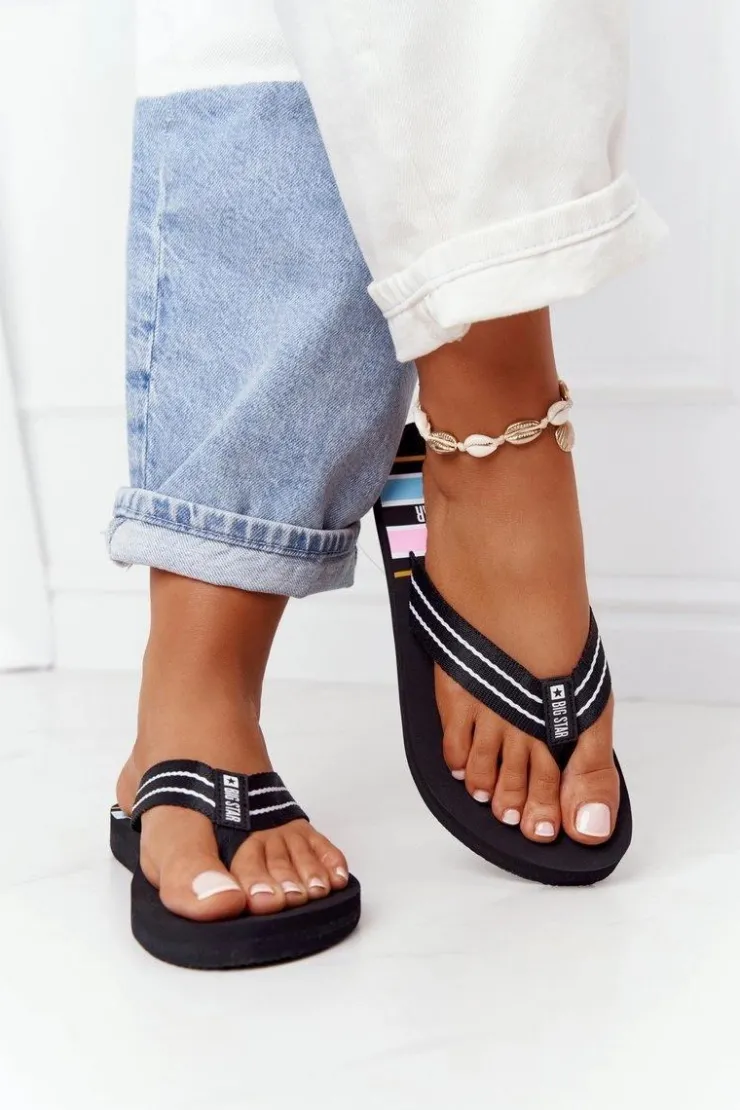 Big Star Shoes Klapki Damskie Big Star|Klapki Damskie Japonki*Damskie Klapki Japonki Big Star HH274A057 Czarne