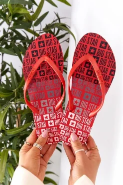 Damskie Big Star Shoes Damskie Klapki Japonki Big Star FF274A305 Czerwone