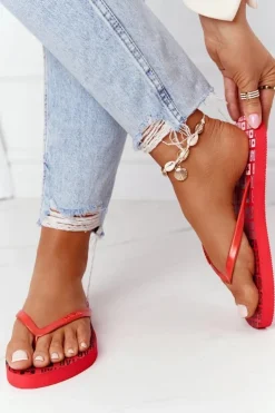 Damskie Big Star Shoes Damskie Klapki Japonki Big Star FF274A305 Czerwone