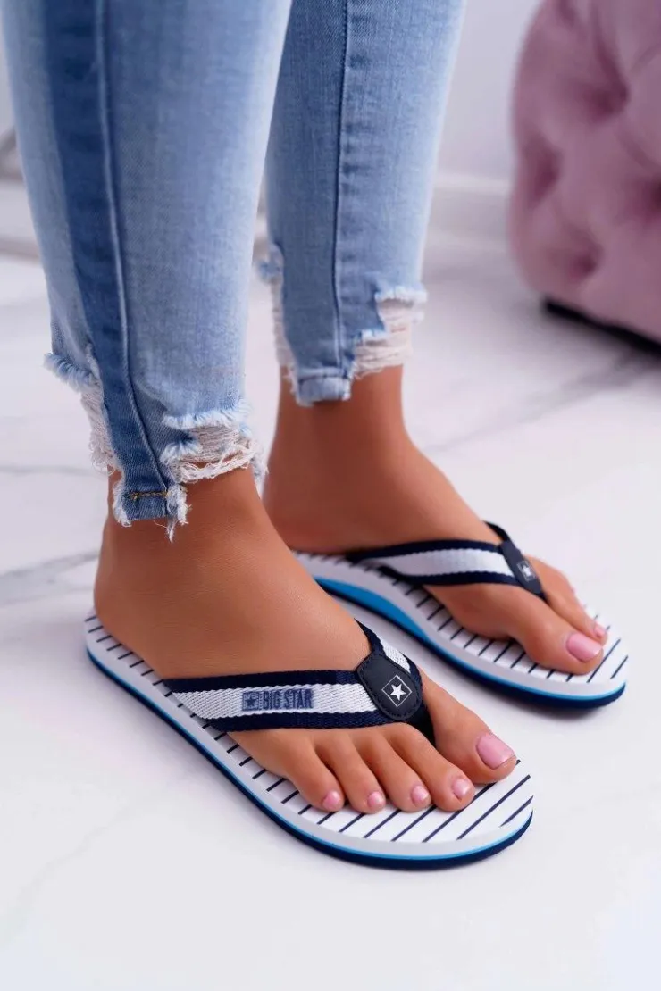 Big Star Shoes Klapki Damskie Big Star|Klapki Damskie Japonki*Damskie Klapki Japonki Big Star DD274A250 Granatowe