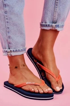 Big Star Shoes Klapki Sportowe|Klapki Damskie Big Star*Damskie Klapki Japonki Big Star FF274A297 Granatowe