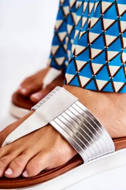 Damskie Boto Damskie Klapki Japonki Na Platformie Biało-Srebrne Morissa