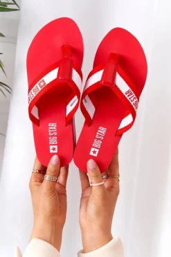 Best Big Star Shoes Damskie Klapki Japonki Na Koturnie Big Star HH274A095 Czerwone