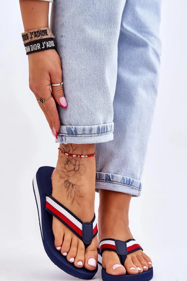 Damskie Big Star Shoes Damskie Klapki Japonki Na Platformie Big Star LL274779 Granatowe