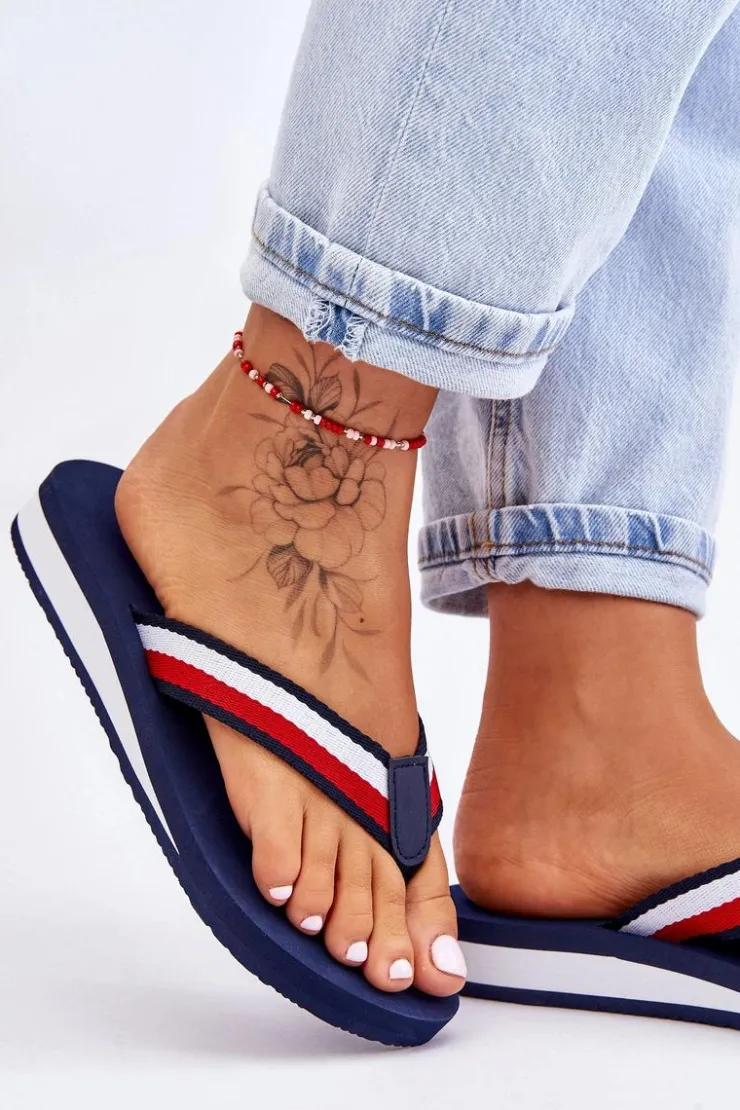 Damskie Big Star Shoes Damskie Klapki Japonki Na Platformie Big Star LL274779 Granatowe