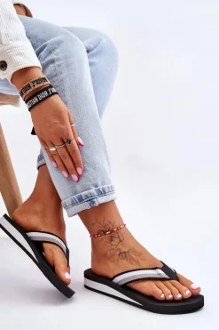 Outlet Big Star Shoes Damskie Klapki Japonki Na Platformie Big Star LL274781 Czarne Czarny