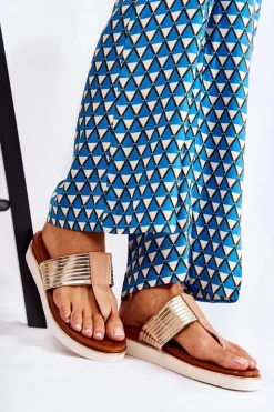 Boto Klapki Damskie Big Star|Klapki Damskie Japonki*Damskie Klapki Japonki Na Platformie Beżowo-Złote Morissa