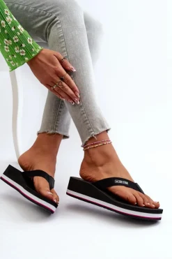 Best Big Star Shoes Damskie Klapki Japonki Na Koturnie Big Star JJ274A332 Czarne Czarny