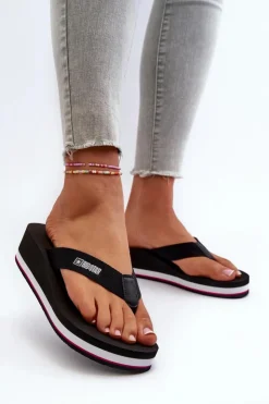 Best Big Star Shoes Damskie Klapki Japonki Na Koturnie Big Star JJ274A332 Czarne Czarny