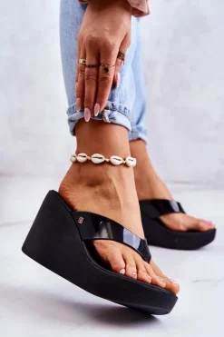 ZAXY Klapki Na Koturnie|Klapki Na Obcasie*Damskie Klapki Japonki Na Koturnie HH285292 Czarne