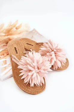 Best Boto Damskie Klapki Japonki Z Materiałową Ozdobą Jasnoróżowe Eviana