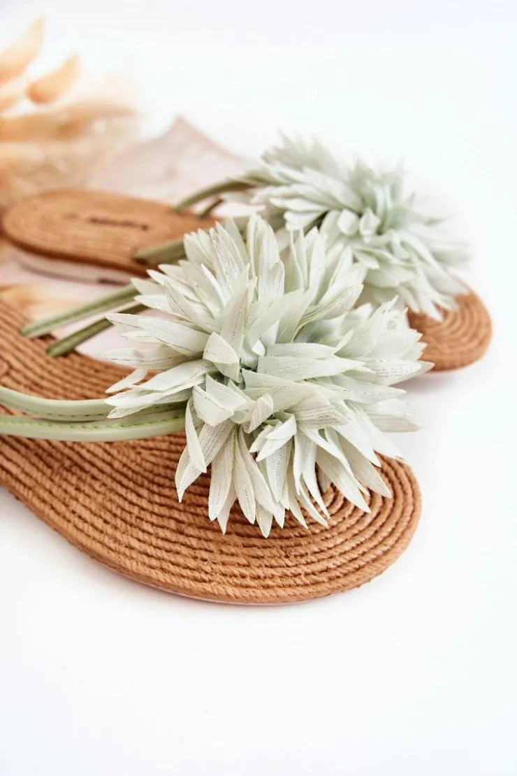 Damskie Boto Damskie Klapki Japonki Z Materiałową Ozdobą Zielone Eviana