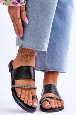 Boto Klapki Damskie Japonki*Damskie Klapki Japonki Z Ozdobnym Paskiem Czarne Sublime