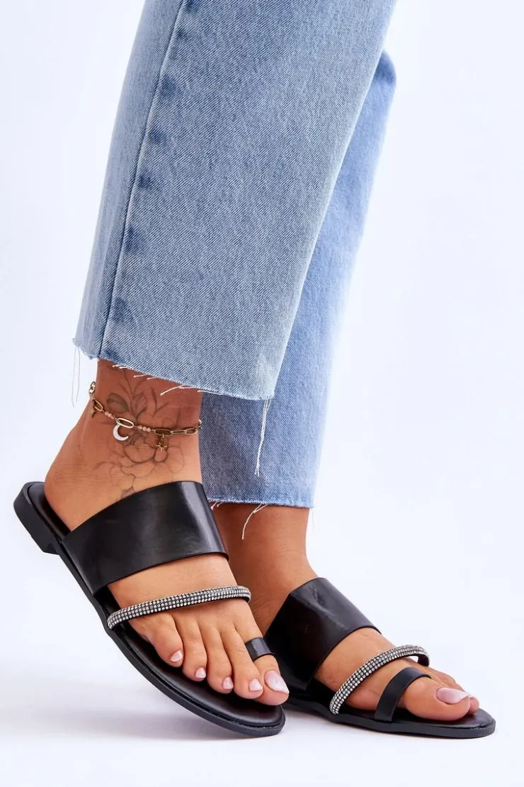 Boto Klapki Damskie Japonki*Damskie Klapki Japonki Z Ozdobnym Paskiem Czarne Sublime