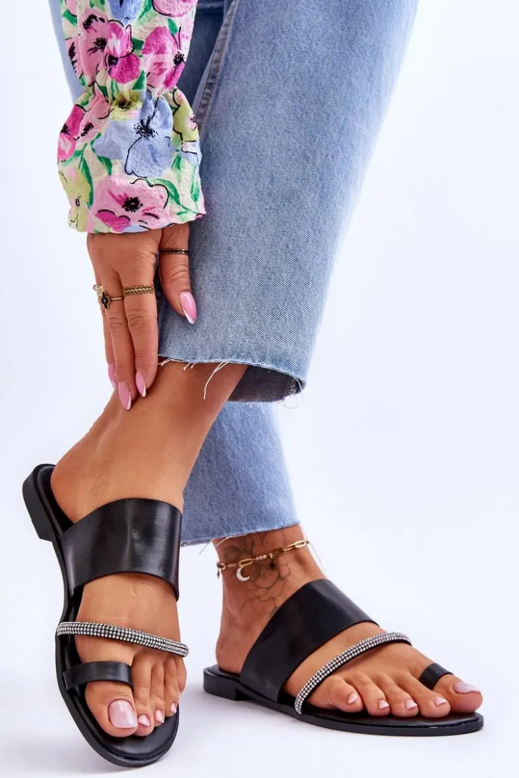 Boto Klapki Damskie Japonki*Damskie Klapki Japonki Z Ozdobnym Paskiem Czarne Sublime