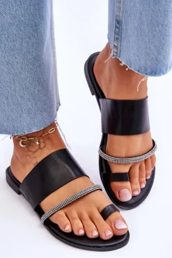 Boto Klapki Damskie Japonki*Damskie Klapki Japonki Z Ozdobnym Paskiem Czarne Sublime