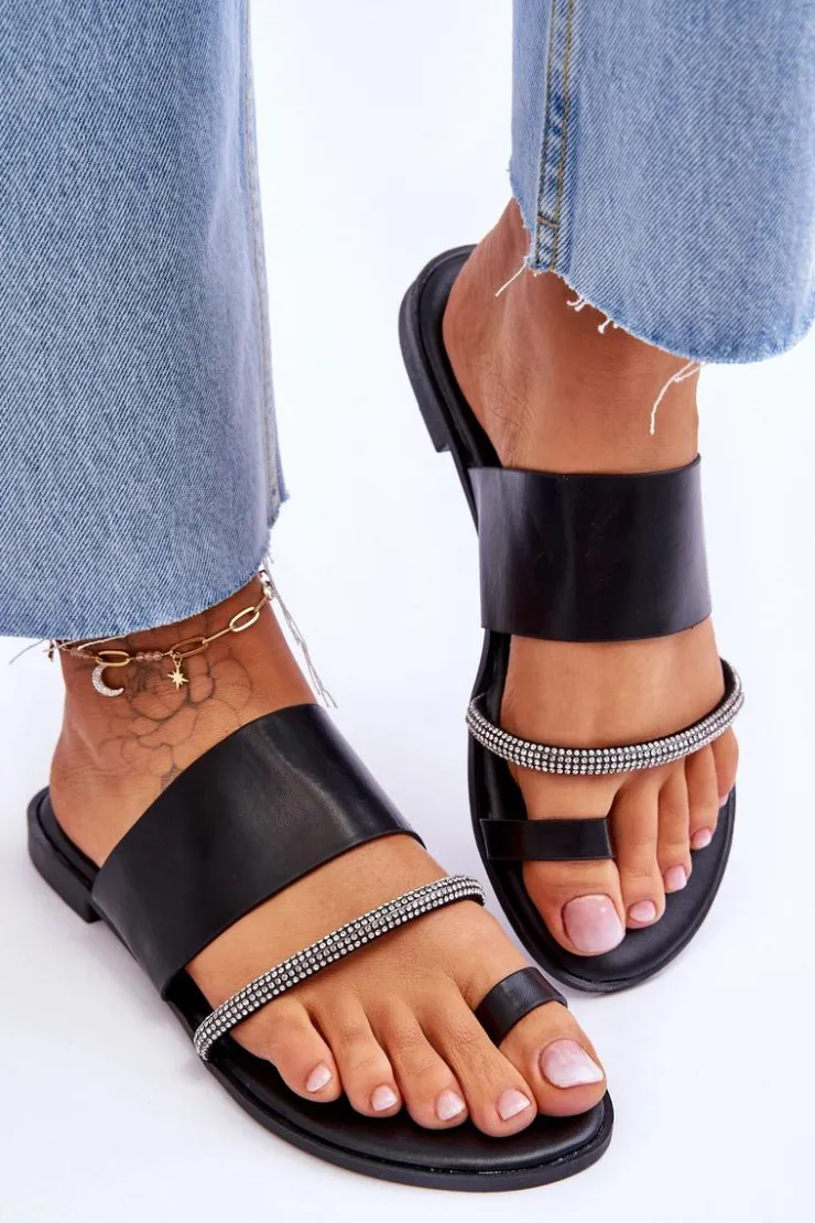 Boto Klapki Damskie Japonki*Damskie Klapki Japonki Z Ozdobnym Paskiem Czarne Sublime